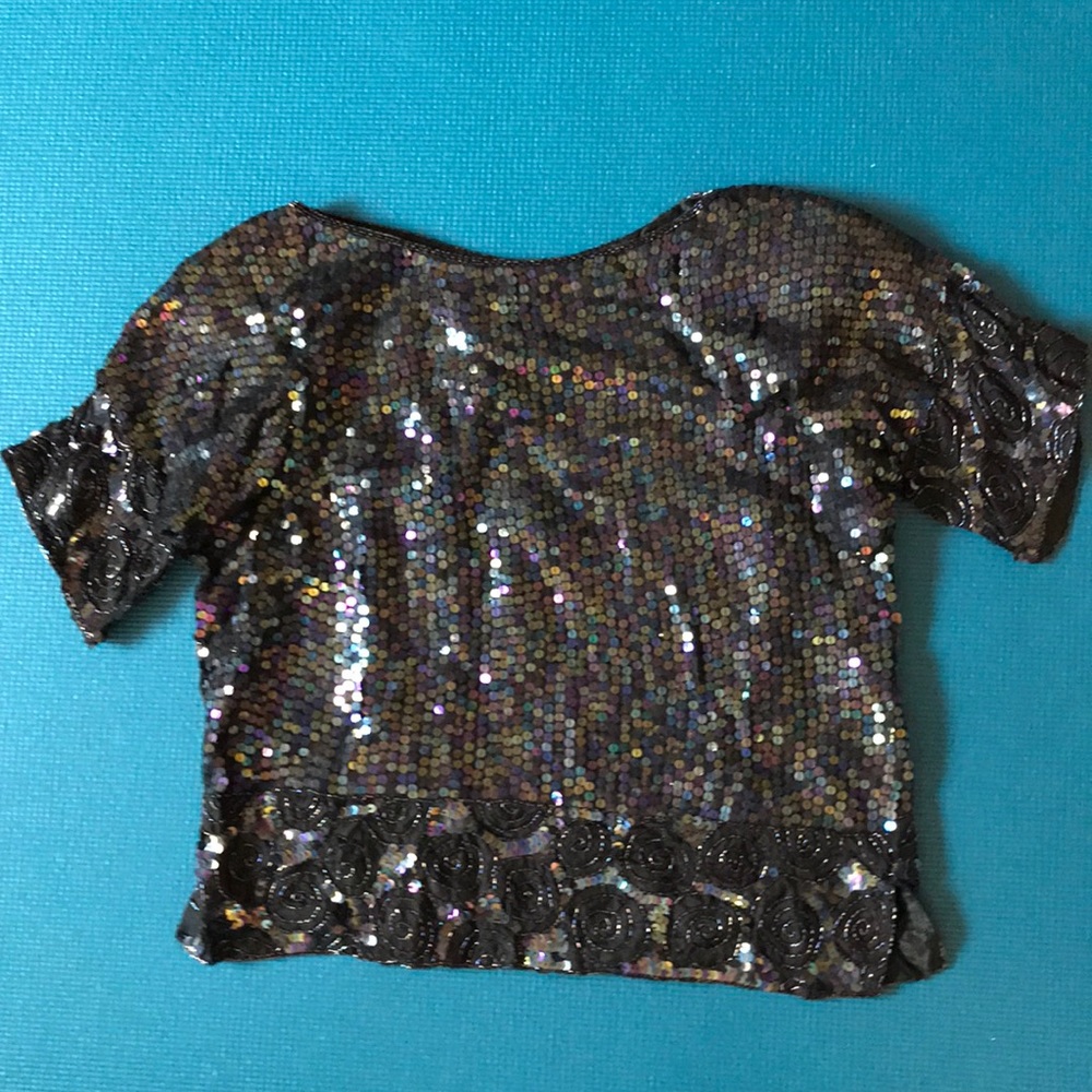 Vintage CeeCee sequin beaded top black Small
